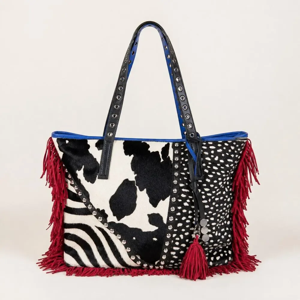 Asia Belluchi Made in Italy Leather & Calf Hair Fringe Tote Bag
